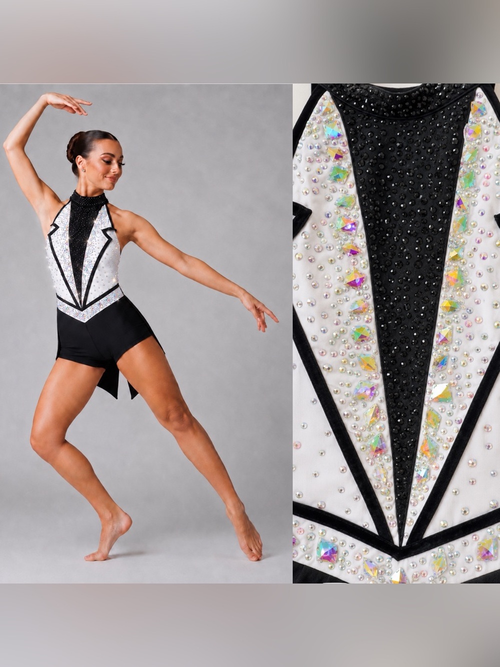 Glamour dance costume solo black white tux suit menswear leotard LC-large child